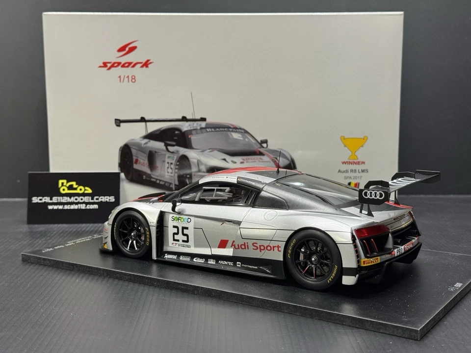 Audi R8 LMS GT3 Team Audi Sport 2017 Spa Winner Model Car 1/18 Scale Spark - Image 4 of 4