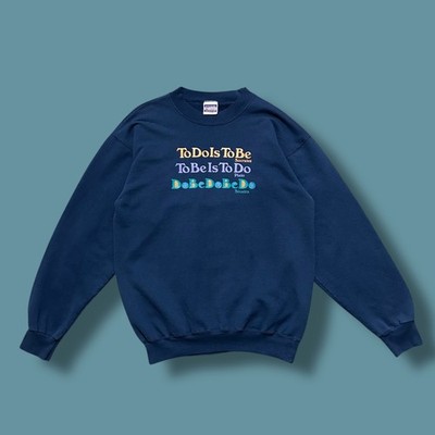 Vtg 90s Funny Quote Crewneck Sweatshirt Socrates Plato Sinatra Navy Blue Medium