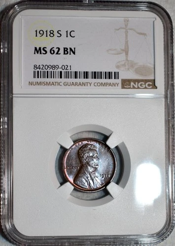 NGC MS-62 BN 1918-S Lincoln Cent, Well-Struck, Blazing specimen.
