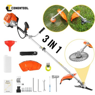 CONENTOOL 3-in-1 Benzin Motorsense Freischneider Rasentrimmer mit Zubehör 52cc