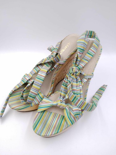 Restricted Womens Multicolor Striped Tie Platform Wedge Heel Sandal Size 8 - Picture 4 of 9