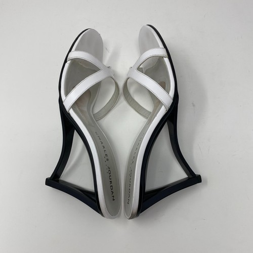 charles jourdan shoes size 8.5 white leather slip on mules - Picture 6 of 11