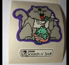 vintage 80s Sticker scratch & Sniff Trend Cat Mint Ice cream Matte