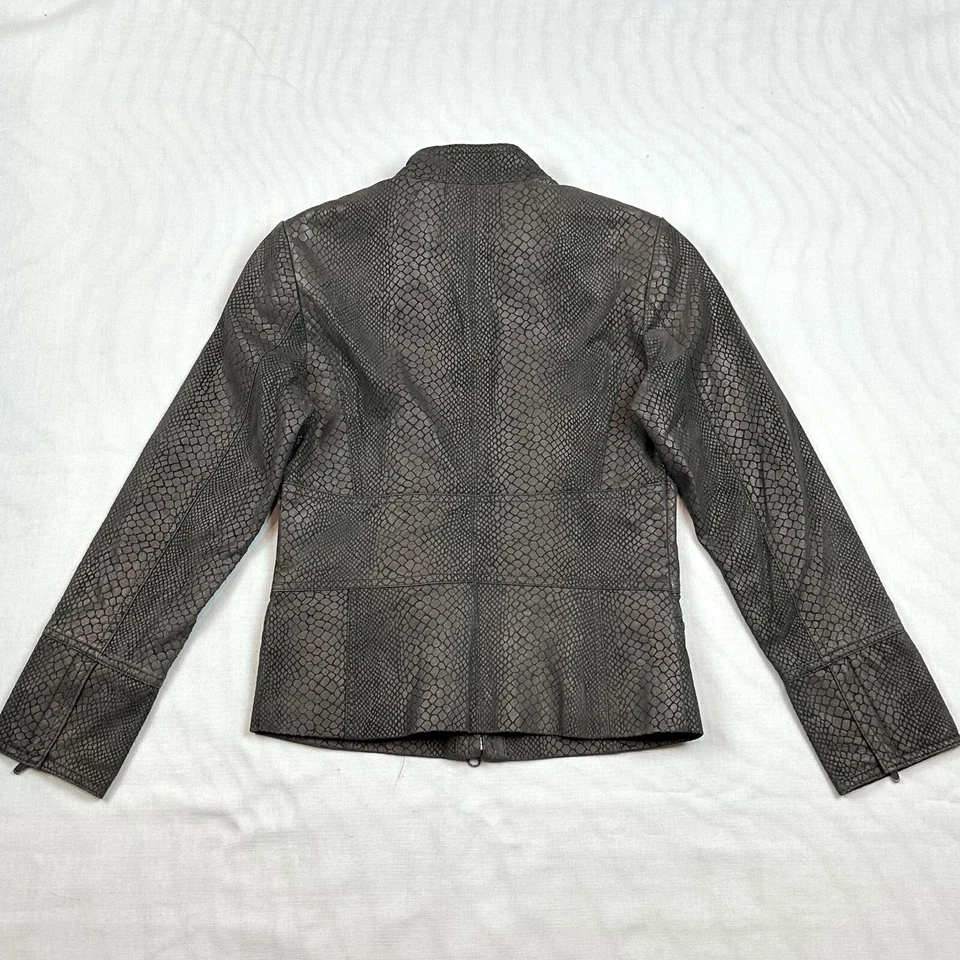 Chaqueta Alfani Mujer Talla P Pequeña Marrón Estampado de Cocodrilo Cuero Cremallera Completa Foto 4 de 4