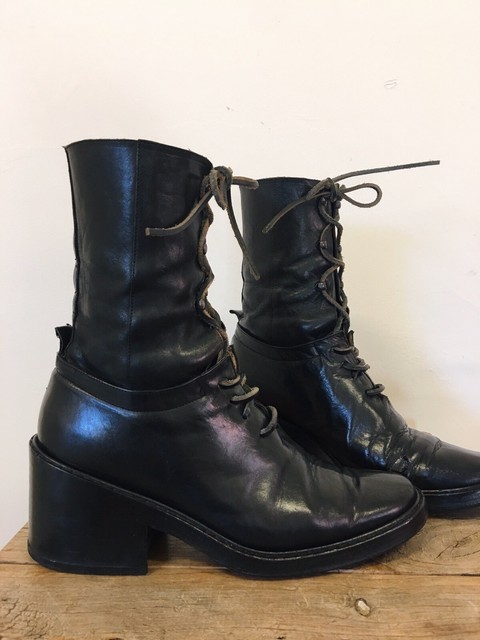 ladies black leather lace up boots