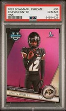 Graded 2023 Topps Bowman U Chrome Travis Hunter #36 Pink RC Football Card PSA 10