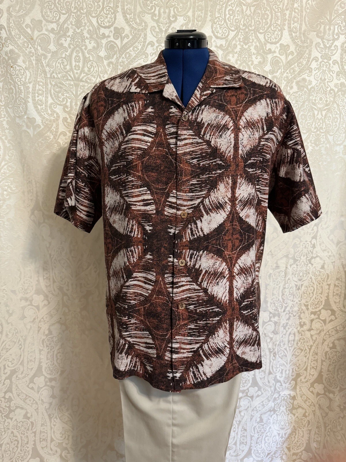 Pure Silk Hawaiian Style mens short sleeve button down shirts Xl