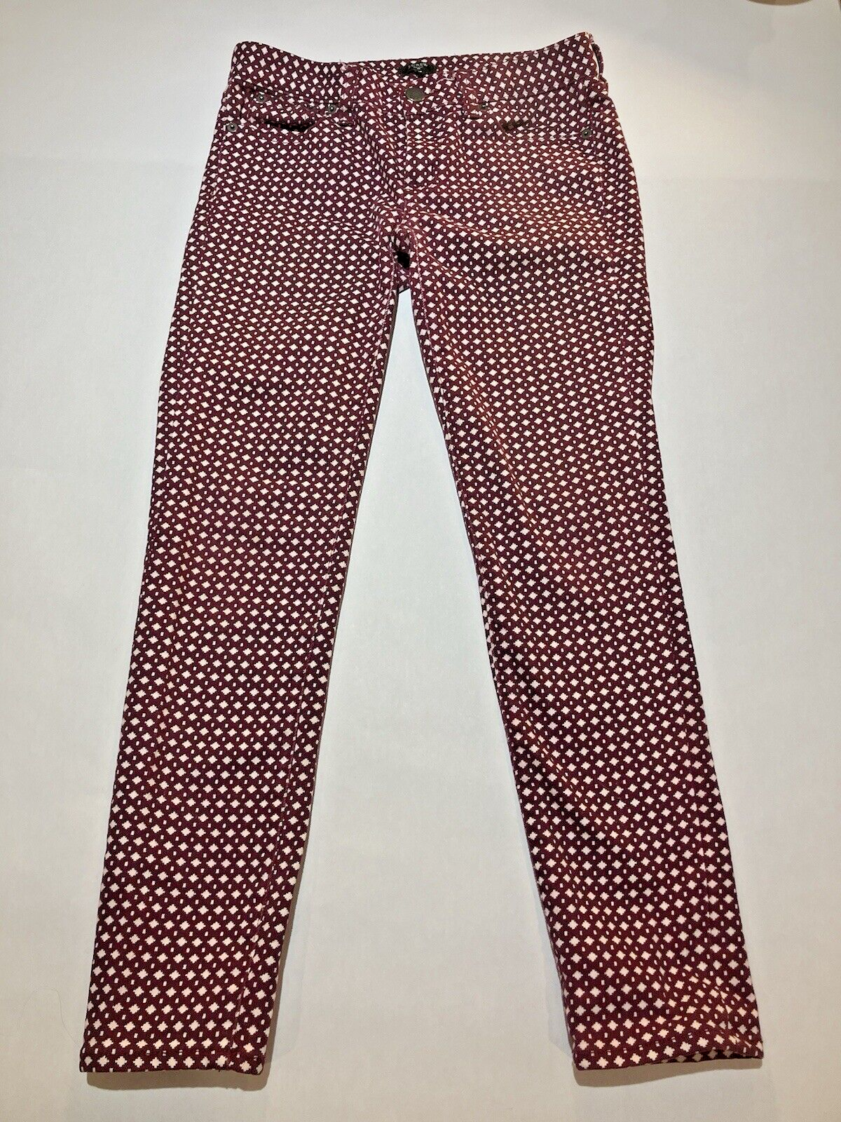 J Crew stretch maroon diamond ankle pants business casual jeans