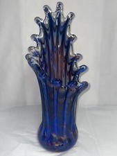 Murano Style Ribbon Stretch Swing Glass Vase Mulit-Color China 14 1/2 Inches