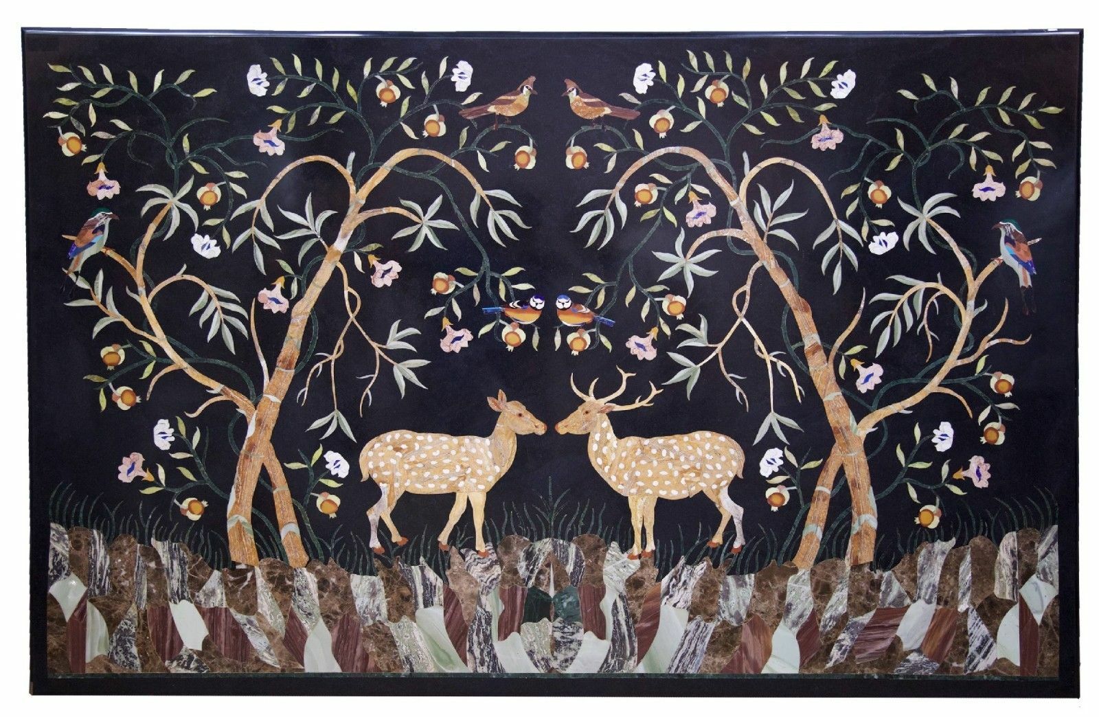 36x24 Marble Table Top with Semi-Precious Stone Pietra Dura Inlay Decor