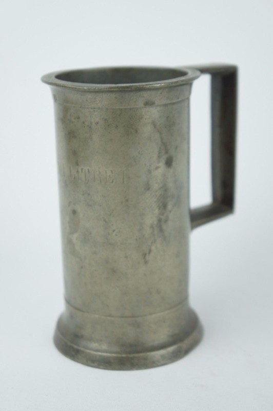 Antique french pewter measure tankard 1/2 litre ca. 1900 marked [Y8-W7-A9]