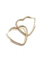 Women's Fashion Gold Plate Rhinestone Heart Hoop Earrings NWT