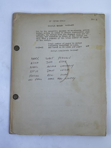 Angela Lansbury If Winter Comes 1947 Original Script Screenplay MGM WW2 ...