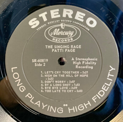 Patti Page - The Singing Rage Patti Page 1963 LP Mercury SR