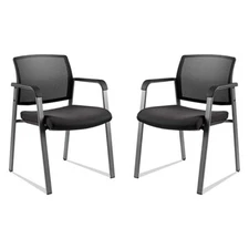 Set of 2 Mesh Back Stacking Guest Chairs with Upholstered Fabric Seat and Lumber