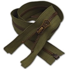 OLIVE GREEN Antique Brass METAL Zip Size #5 Strong Zipper Fastener Open End