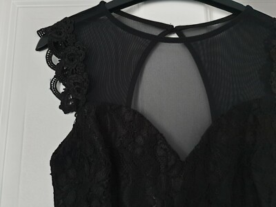 LIPSY STUNNING BLACK LBD EMBROIDERED LACE MESH TOP SWEETHEART SKATER DRESS  - 10 | eBay UK