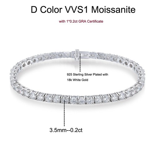 3.5mm Moissanite Tennis Bracelet Men 925 Sterling Silver 18K White Gold Overlay - Picture 13 of 14