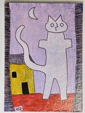e9Art ACEO standing cat outsider art brut naive