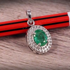 Natural Emerald Pendant Minimalist Necklace 925 Sterling Silver May Birthstone