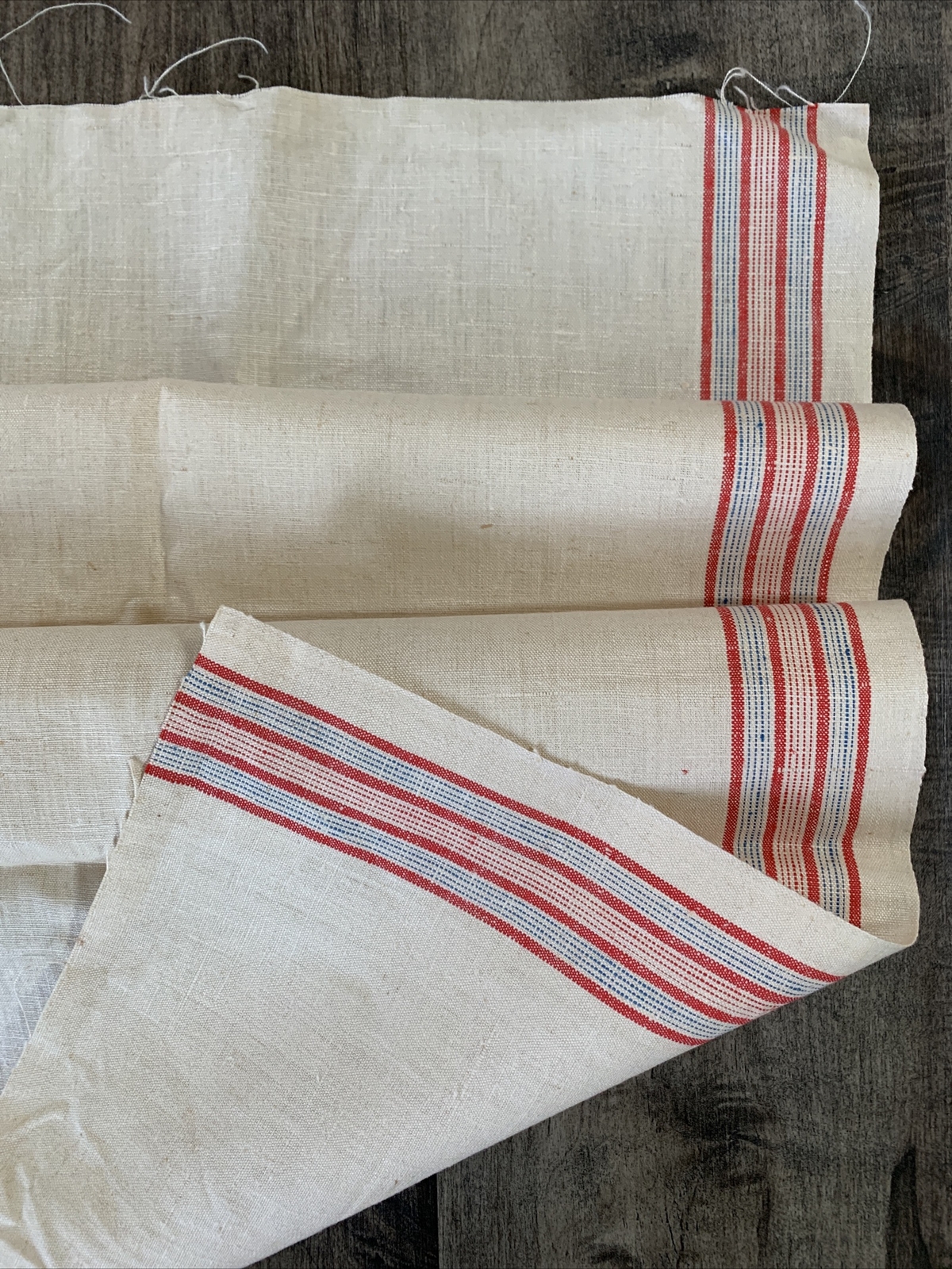 NEW Vintage COTTON Dish Towel Fabric Toweling RED Stripe 17x36 Farmhouse NOS