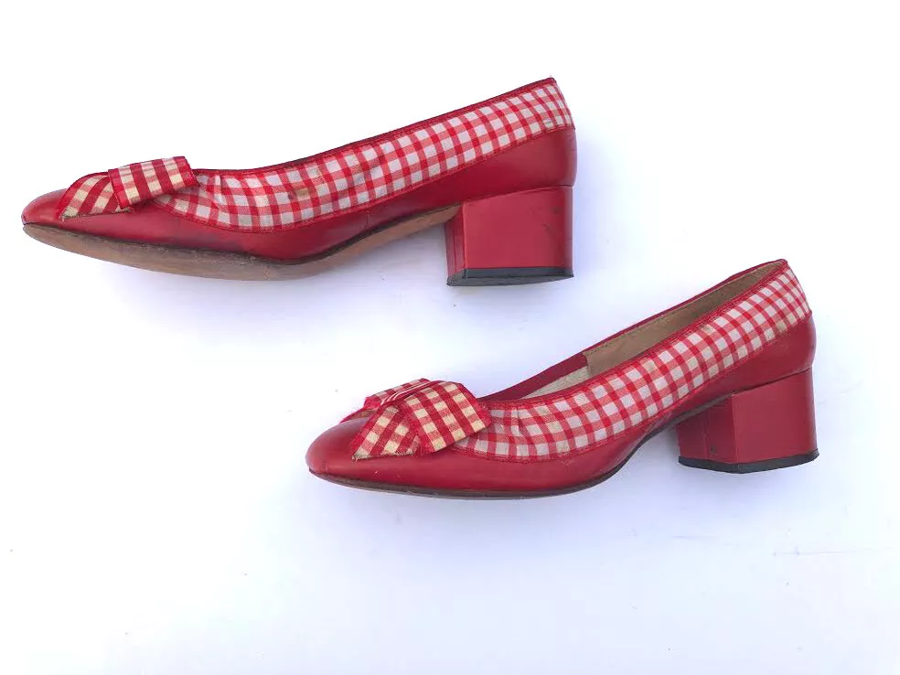 Red gingham store heels