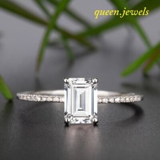 2CT Emerald Cut Diamond Lab-Created Engagement Wedding Ring 14K White Gold Over