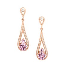 Sterling Silver Rose GP Micro Pave Teardrop with Center Pink CZ Earrings