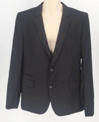 BLK DNM 191043 Black Chevron Notch Lapel Wool Blazer Size 52R $260