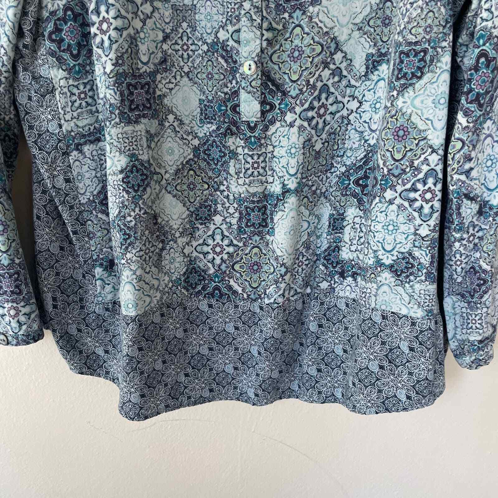 J. Jill Size L Gray Patchwork half Buttondown siz… - image 4