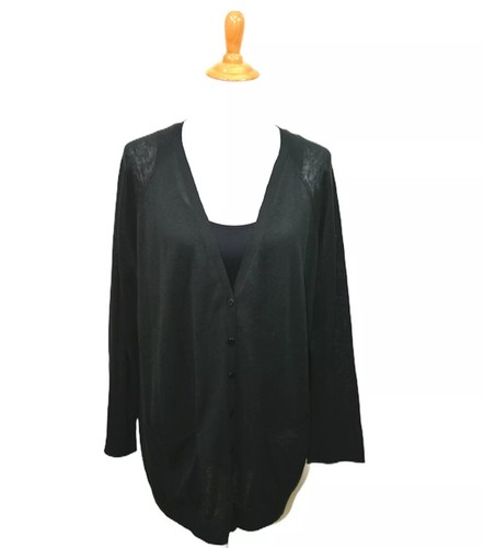 Cardigan maglione Eileen Fisher nero maglia lino cotone bottoni M - Foto 3 di 10