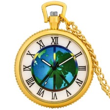 Mens Pocket Watch with Chain Open Face Roman Numerals Dial Fob Watches Gifts