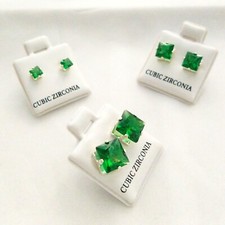Ear Stud Set of 3 Pairs Square Green Cubic Zirconia Earrings New