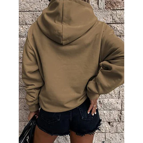 Ladies Loose Fit Long Sleeve Pullover Women Fall Warm With Pocket Hooded Tops - Picture 46 of 80