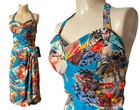 1940'S / 1950'S Vintage Hawaiian Halter Sarong Dress Hula Dancers