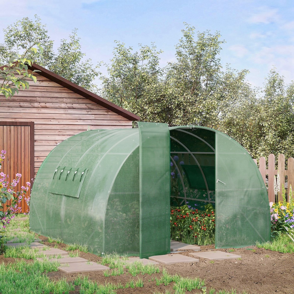 12.5u0026#039;x10u0026#039; Walk-in Tunnel Greenhouse w/ Hot House Steel Frame PE  Cover Green | eBay