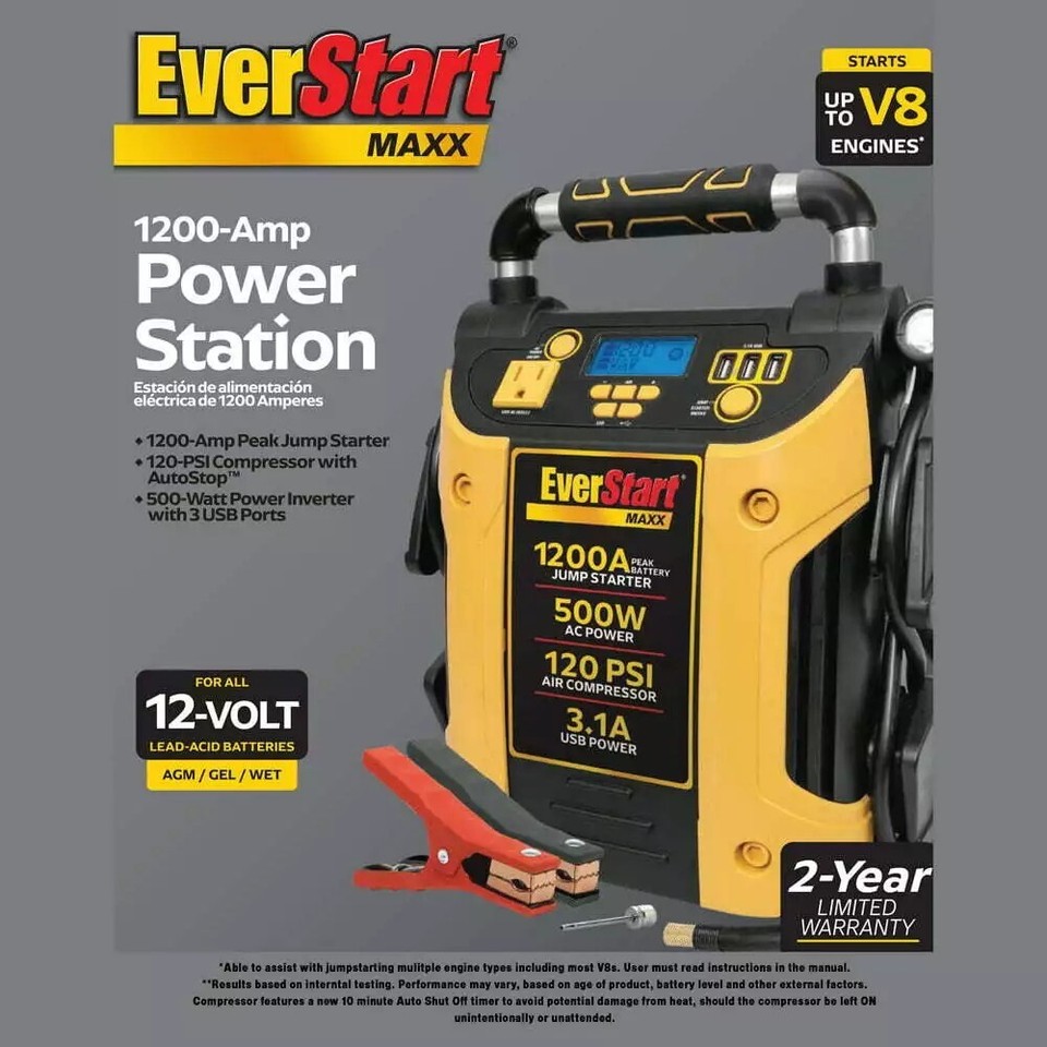 Everstart Maxx J5CPDE Jump Starter, Power Station, 1200 Peak Battery ...