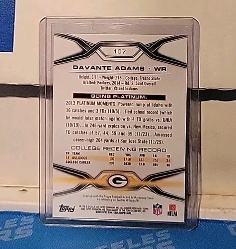 2014 Topps Platinum Davante Adams Rookie RC #107 Raiders - Picture 2 of 2