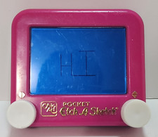 VINTAGE ETCH A SKETCH Pink with Blue Screen OHIO ART Pocket Travel Size