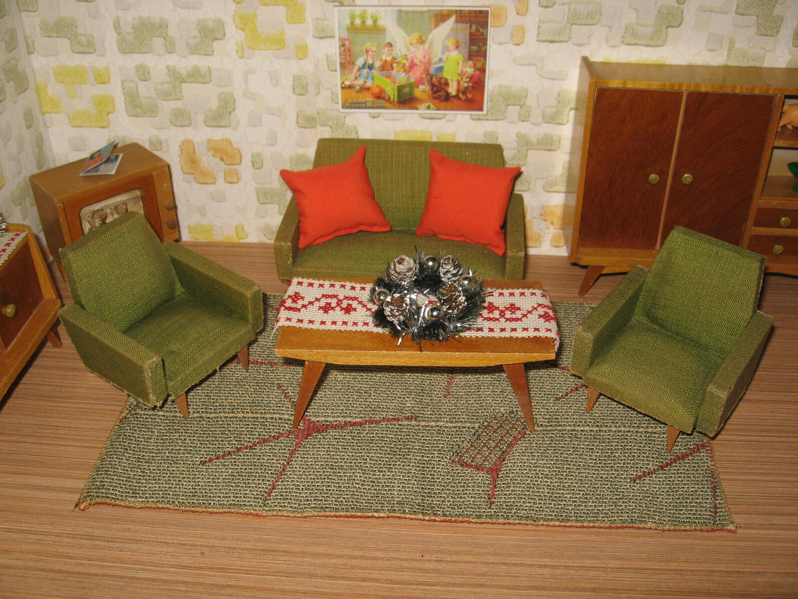 Puppenhaus Sessel Rot - Drehbarer Miniatur Stuhl 1:12 Für Puppenhaus Dekoration