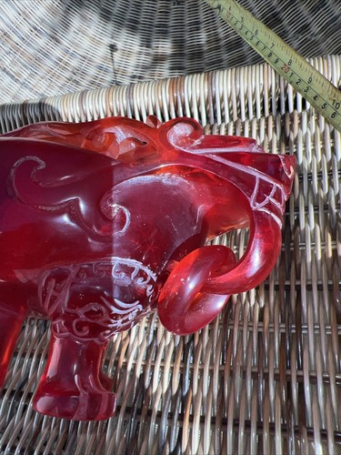 Antique Very Rare Chinese Red Cherry Amber Censor Hand Carved Tripod Dragon - Picture 14 of 24