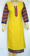 Yellow Color Solid Kurti Indian Women Kurta Designer Ethnic Dress Sleeves