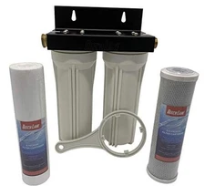  External RV Dual Water Filter System, Leak-Free Brass Fittings, Mounting 