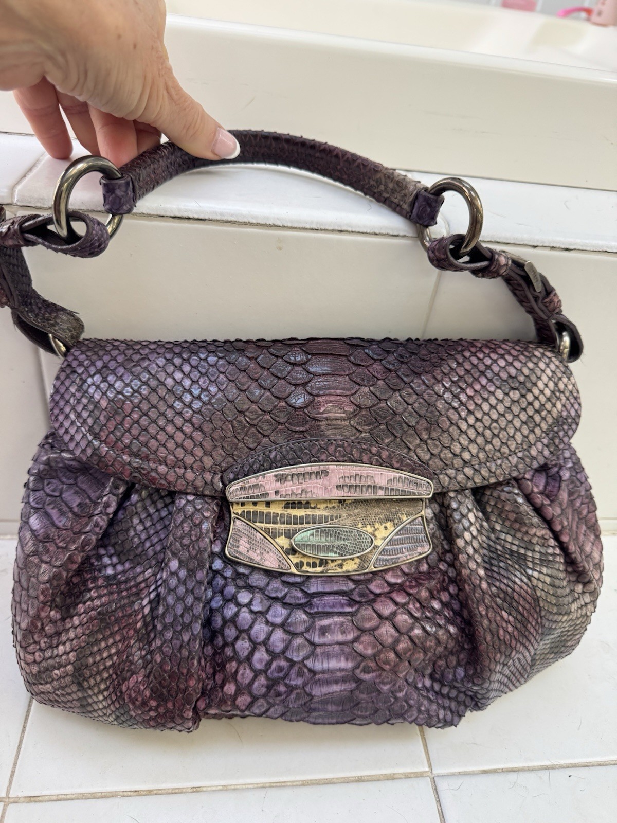 Prada Pink/Purple Python Leather Medium Shoulder … - image 1