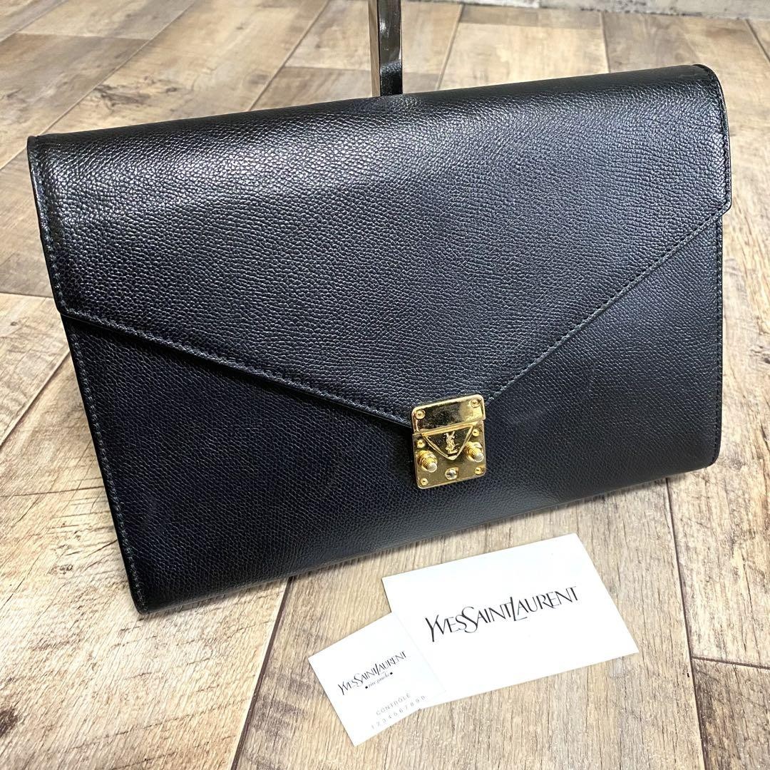 Borsa pochette originale Yves Saint Laurent Ysl hardware oro business nera