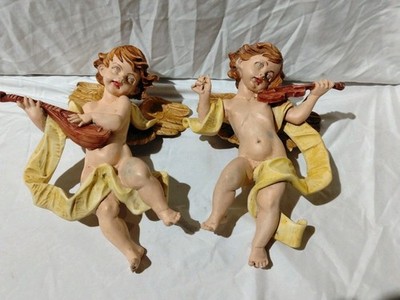 Cherub Engel mit Musikinstrumenten Keramik groß 25 cm x 2 einige Beschädigungen