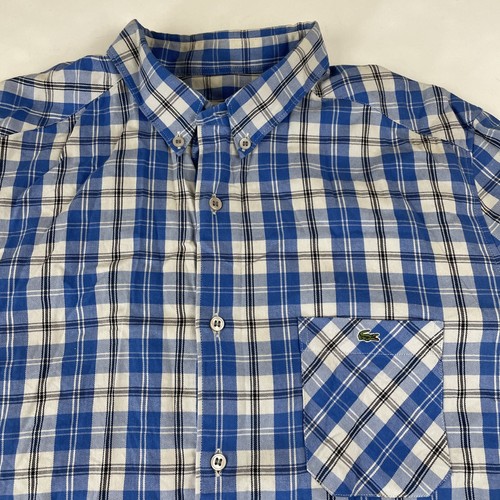 Lacoste Button Down Shirt Men’s M(EU40) Blue Check Long Sleeve Preppy Cotton - Picture 6 of 7