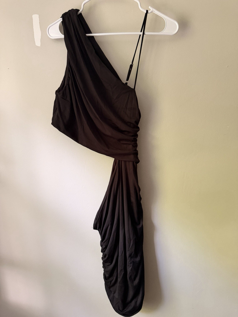black one shoulder drape dress Tori Draped One Shoulder Gown