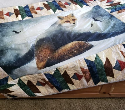 Fox Quilted Throw Blanket Patchwork Southwest Wildlife Rustic Lodge Sofa Decor - Image 1 of 4