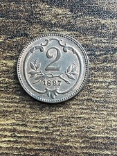 1897 Austria 2 Two Hellers Uncirculated Rare Old Actual Coin TC2053*